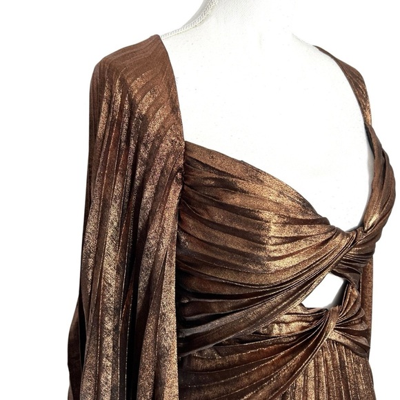 Acler Auroa Midi Dress Metallic Twist Front Pleated Bronze Size 6 NEW - Picture 11 of 16
